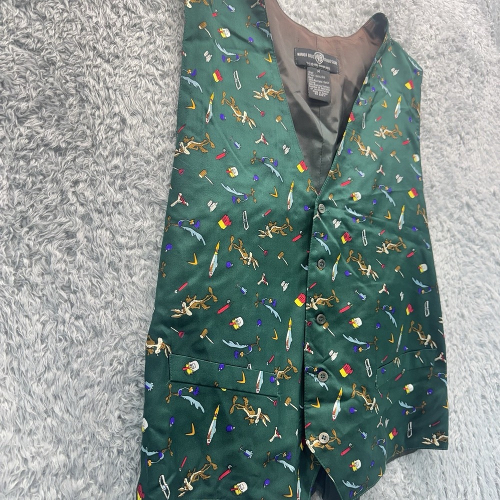 Vintage Warner Bros Studio Store Wile E Coyote Silk Vest Mens Medium 1995 Flawed - Picture 7 of 15